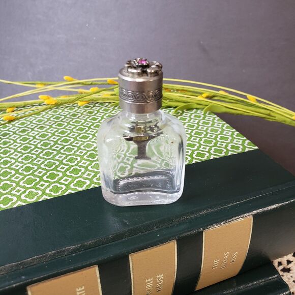 Vintage Miniature Decorative Pink Rhinestone Glass Perfume Bottle 2" Mini - Picture 3 of 8
